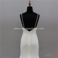 court train high split white lace bride simple spaghetti strap wedding dress with split